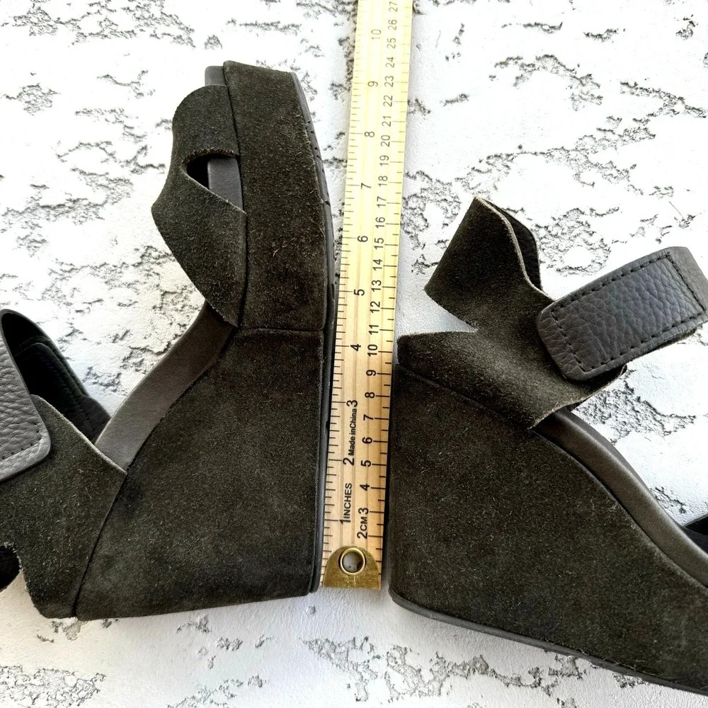 Pedro Garcia Wedge‎ Sandals Espadrille Peep Toe Adjustable Ankle Strap Green
